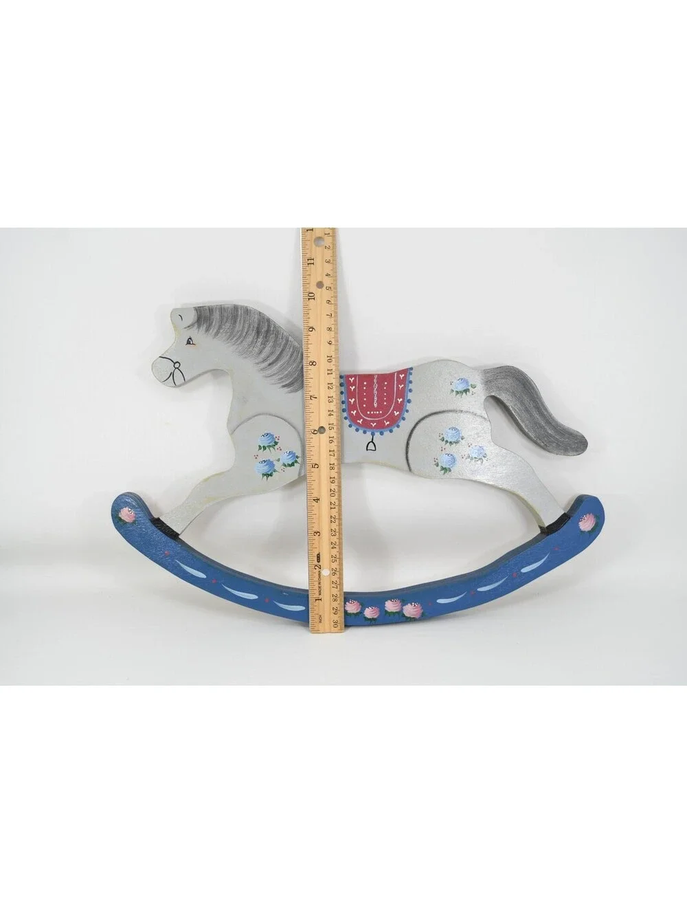 Vintage 1980s Wooden Rocking Horse Hand Painted Wall Hanging Cottagecore Nursery